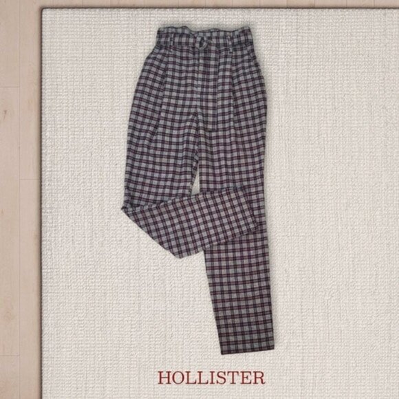 Hollister Ultra High Rise Retro Tapered Plaid Belted Trousers- Brand New - Picture 4 of 11